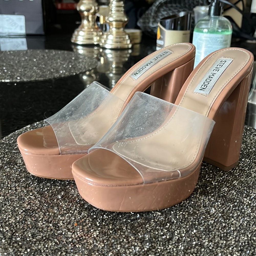 Steve Madden clear nude platforms